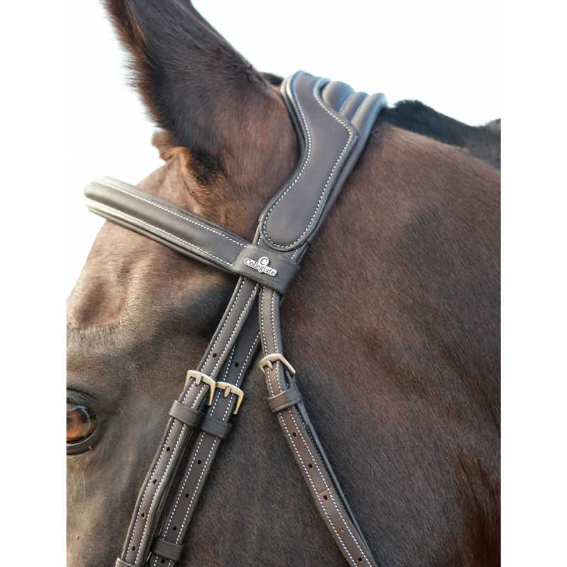 Collegiate ComFiTec Opulux Fancy Stitch Padded Hanoverian Bridle - Dark Brown-2