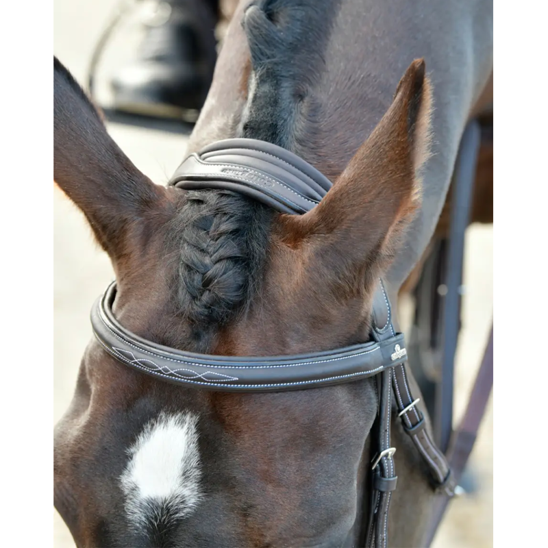 Collegiate ComFiTec Opulux Fancy Stitch Padded Hanoverian Bridle - Dark Brown-3