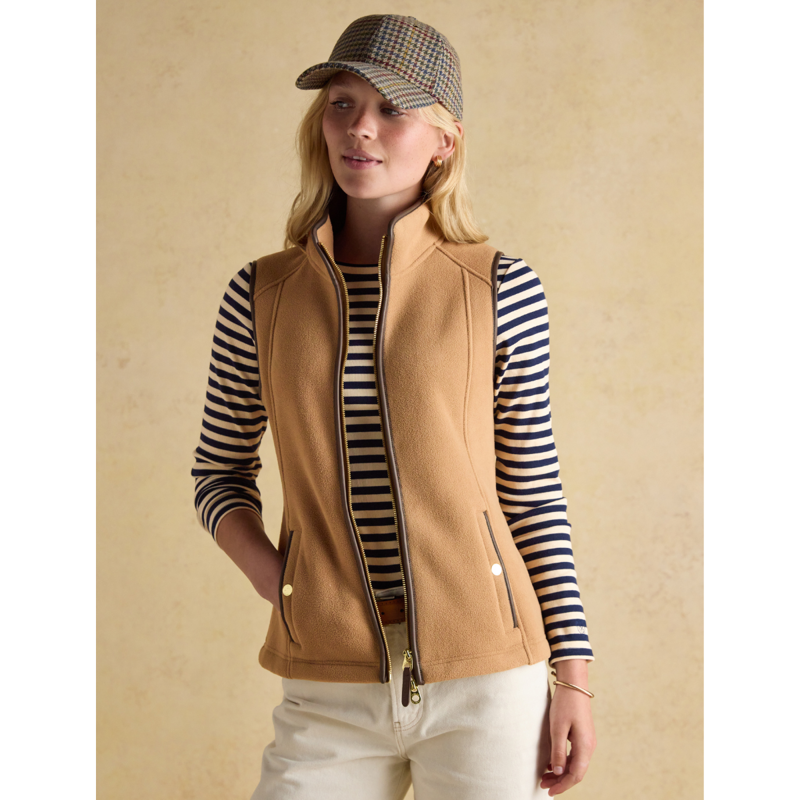 Joules Ladies Heritage Fleece Gilet - Tan Brown-1