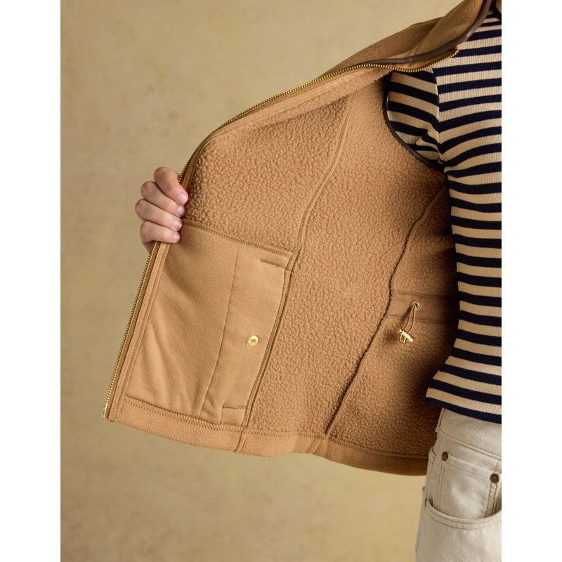 Joules Ladies Heritage Fleece Gilet - Tan Brown-5