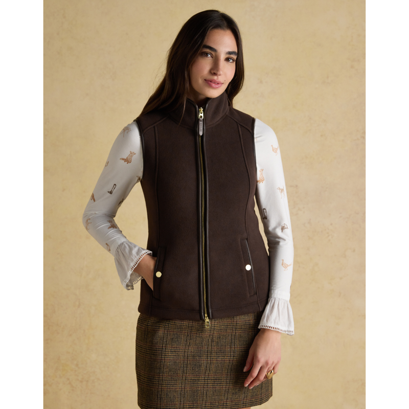 Joules Ladies Heritage Fleece Gilet - Brown-1