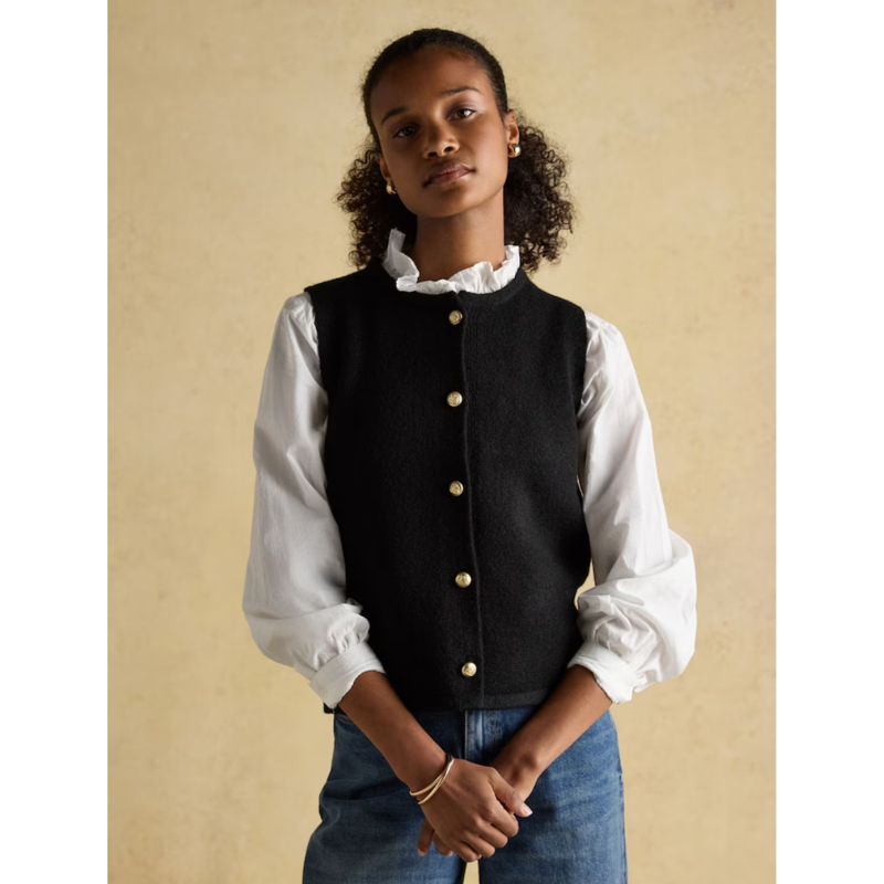 Joules Ladies Holly Button Through Knitted Vest - Black-1