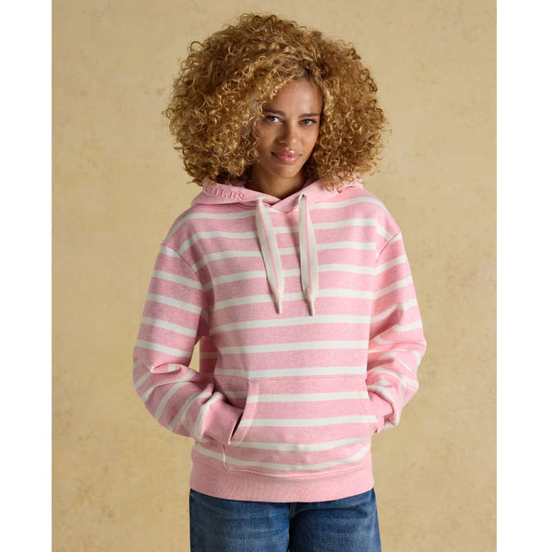 Joules Ladies Milbourne Hoodie - Pink/White Stripe-1
