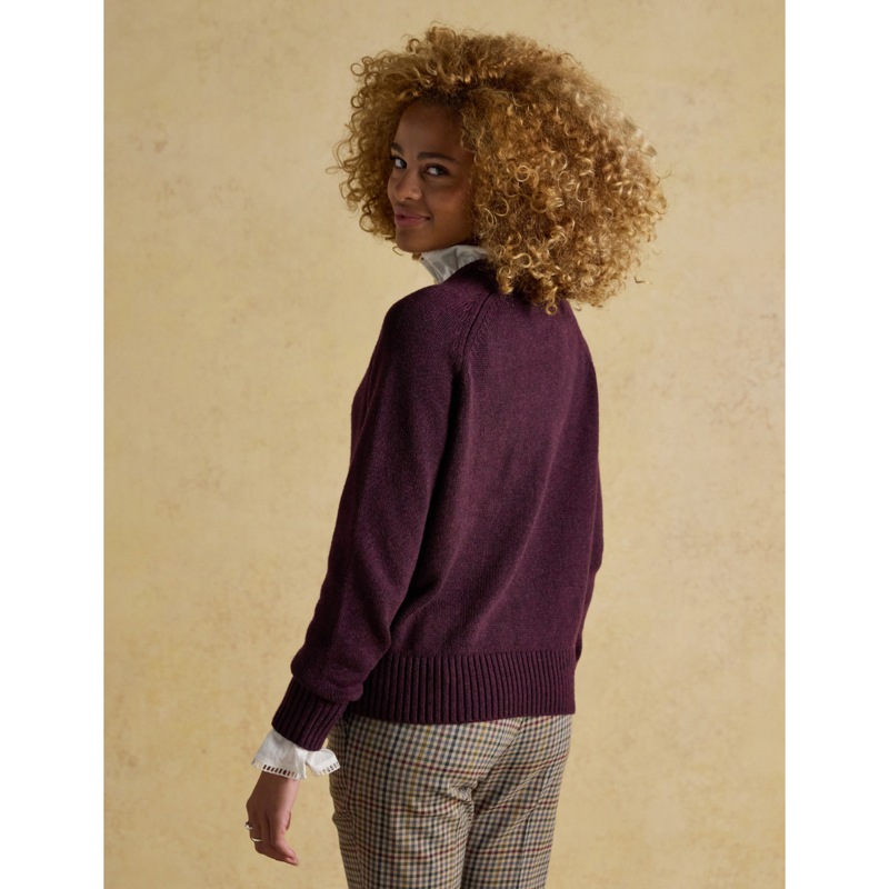 Joules Ladies Intarsia Cotton-Rich Crew Neck Jumper - Wine-2