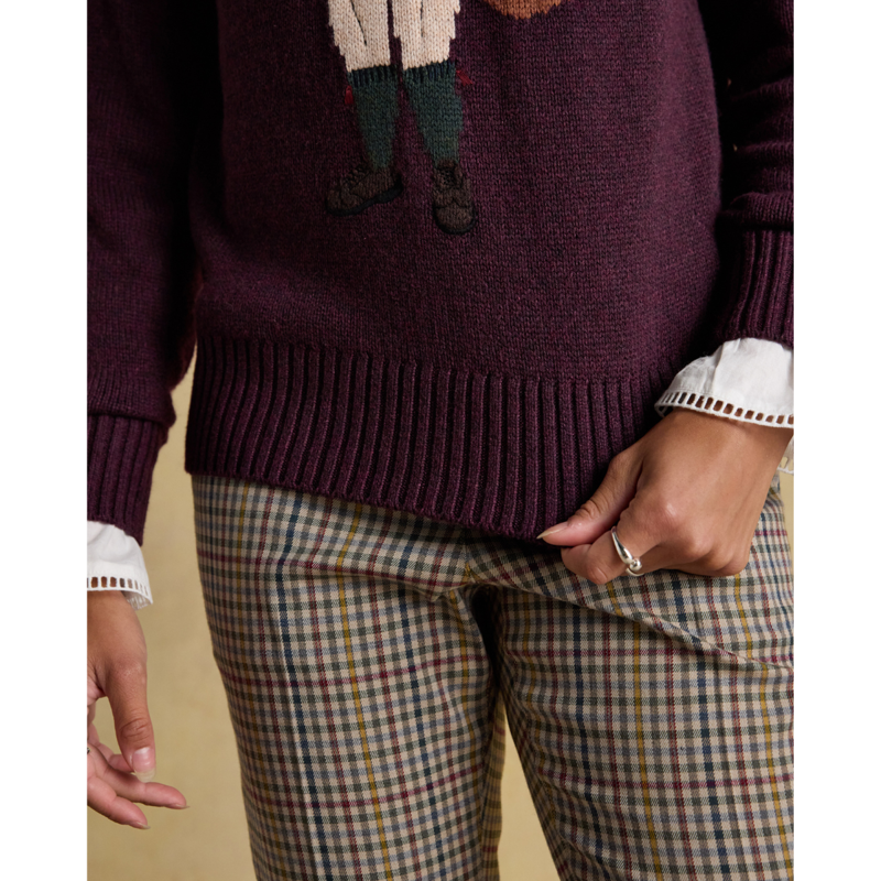 Joules Ladies Intarsia Cotton-Rich Crew Neck Jumper - Wine-4