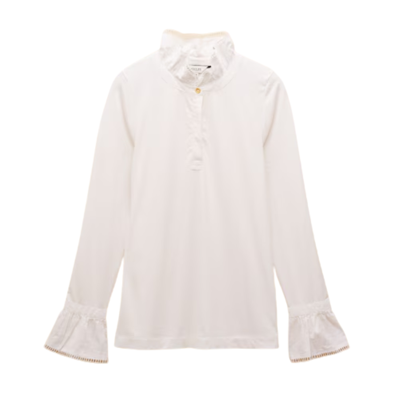 Joules Ladies Kate Long Sleeve Frilled Neck Top - White