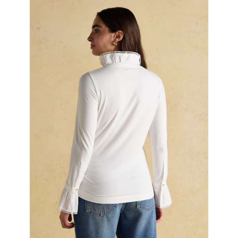Joules Ladies Kate Long Sleeve Frilled Neck Top - White-2