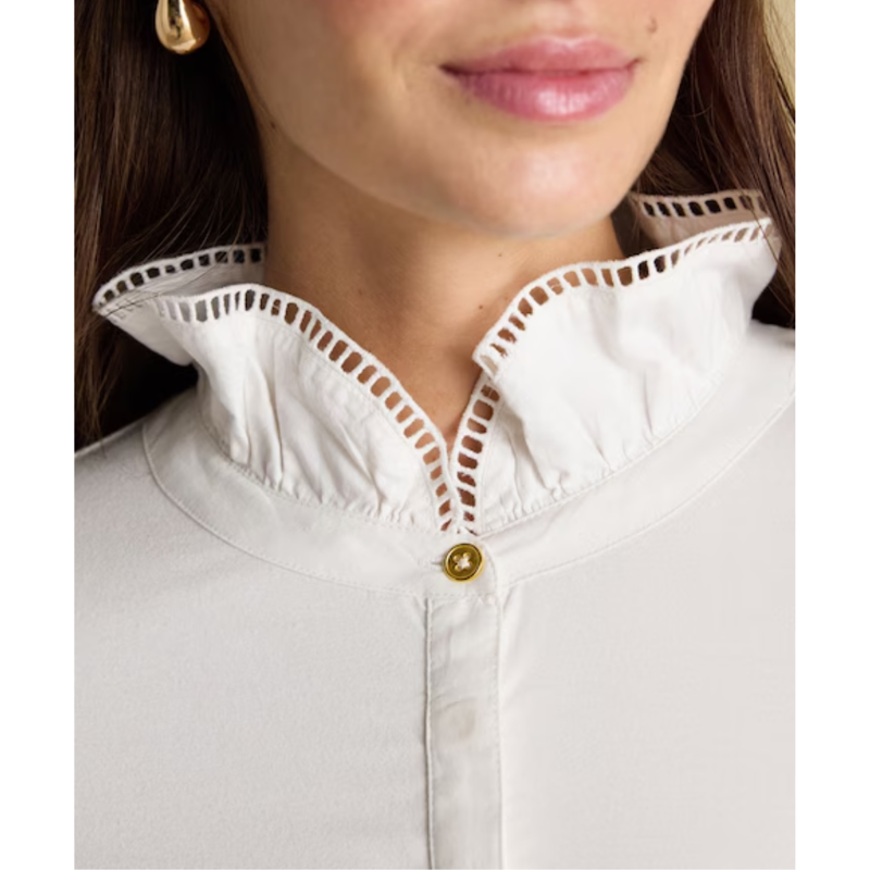 Joules Ladies Kate Long Sleeve Frilled Neck Top - White-3