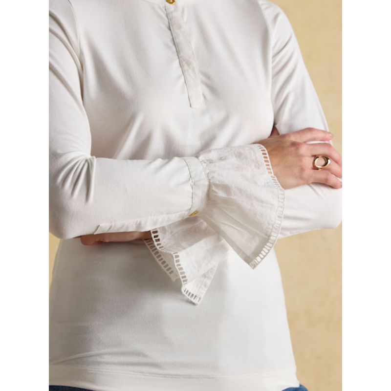 Joules Ladies Kate Long Sleeve Frilled Neck Top - White-4