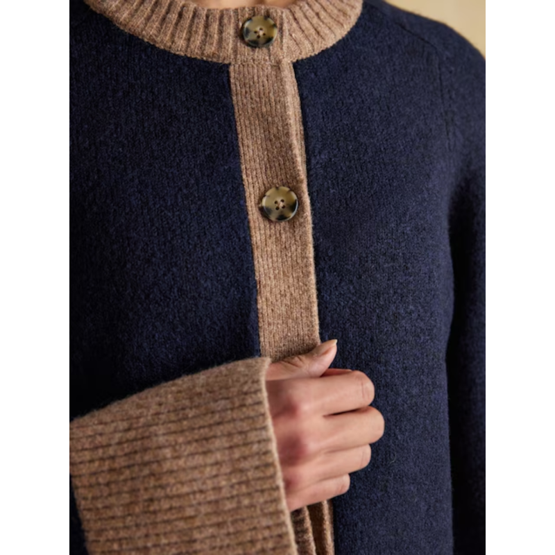 Joules Ladies Nora Knitted Cardigan - Navy/Tan-4