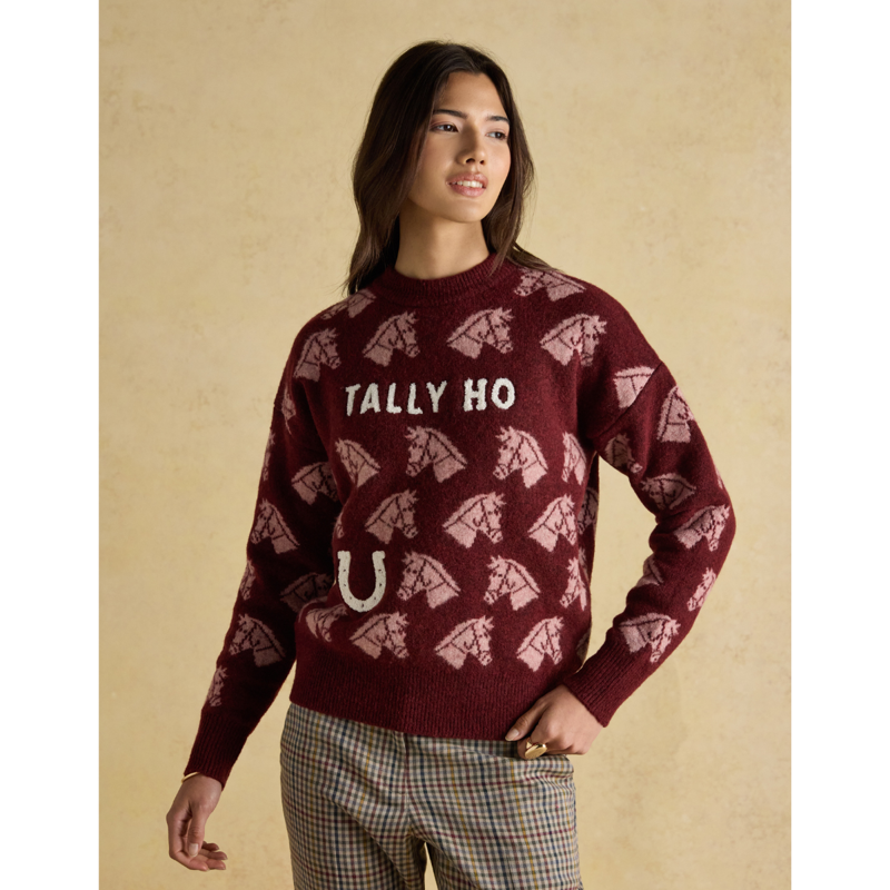 Joules Ladies Tally Ho Intarsia Knitted Jumper - Red-1