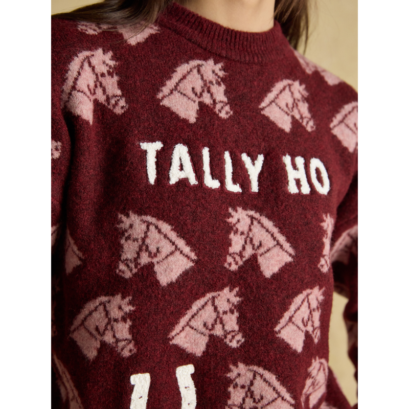 Joules Ladies Tally Ho Intarsia Knitted Jumper - Red-2