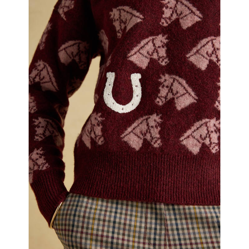 Joules Ladies Tally Ho Intarsia Knitted Jumper - Red-3