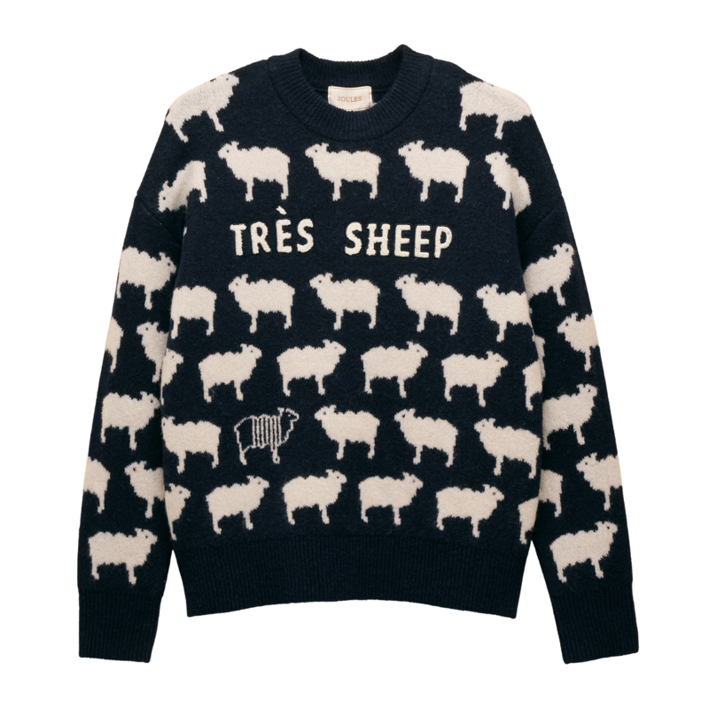 Joules Ladies Tres Sheep Intarsia Knitted Jumper - Navy