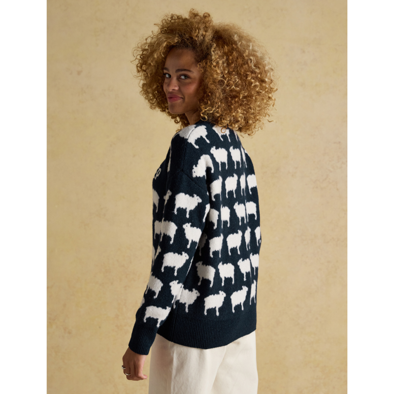 Joules Ladies Tres Sheep Intarsia Knitted Jumper - Navy-2