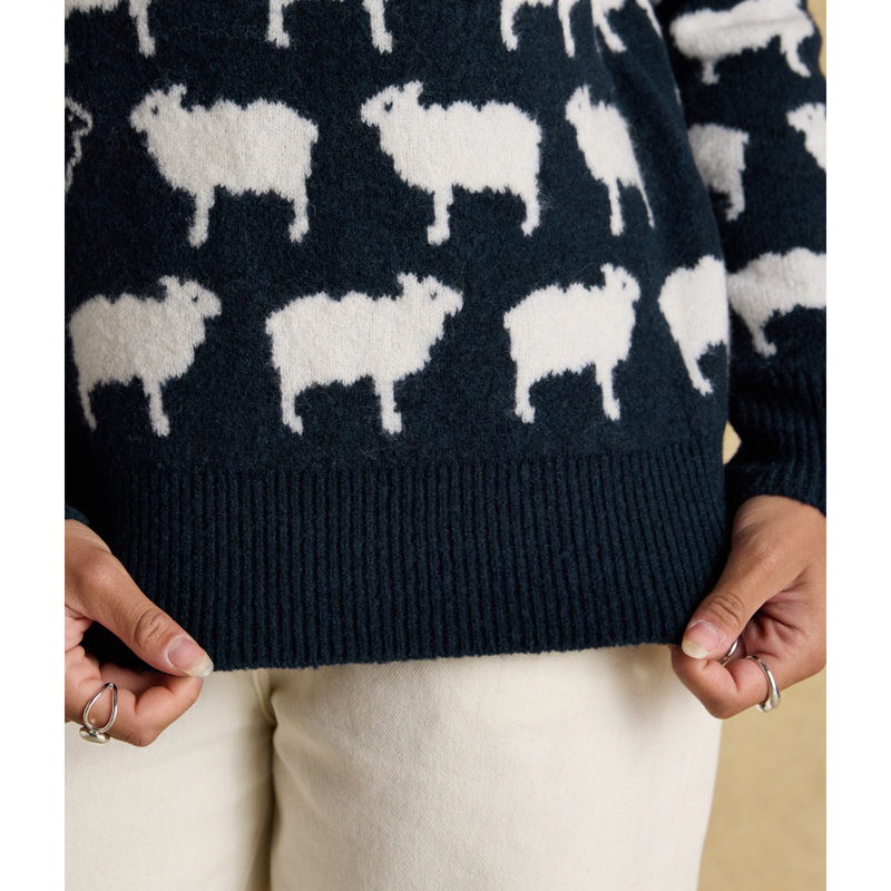 Joules Ladies Tres Sheep Intarsia Knitted Jumper - Navy-5