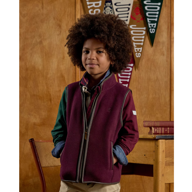 Joules Boys' Heritage Fleece Gilet - Burgundy -2