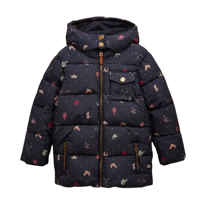 Joules Girls' Emmeline Showerproof Padded Coat - Navy Horse
