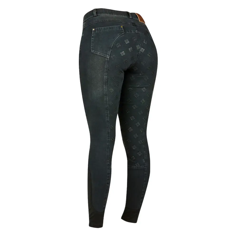 Dublin Ladies Shona Full Grip Silicone Print Denim Breeches - Ash-1