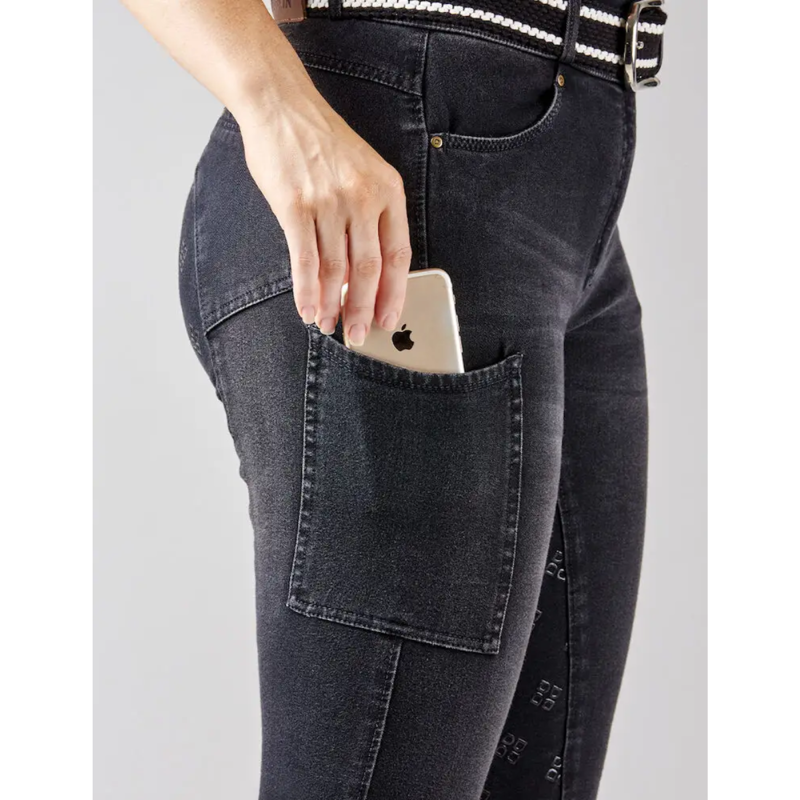 Dublin Ladies Shona Full Grip Silicone Print Denim Breeches - Ash-2