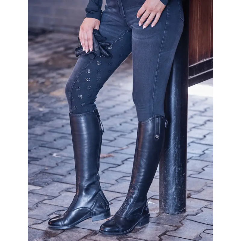 Dublin Ladies Shona Full Grip Silicone Print Denim Breeches - Ash-3