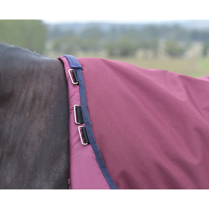 WeatherBeeta ComfiTec Essential Turnout Detach-A-Neck 50g Rug - Burgundy/Navy-2