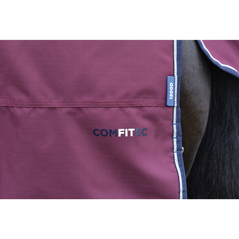WeatherBeeta ComfiTec Essential Turnout Detach-A-Neck 50g Rug - Burgundy/Navy-7
