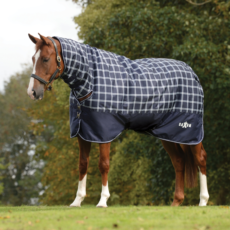 Saxon Heavy Defiant 600D Combo Neck Turnout Rug - Navy Plaid