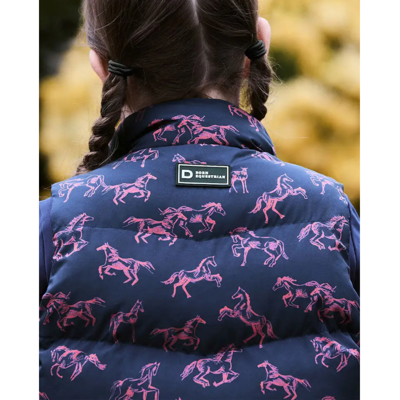 Dublin Kids Patrice Everyday Puffer Vest - Navy Frolicking Horses-1