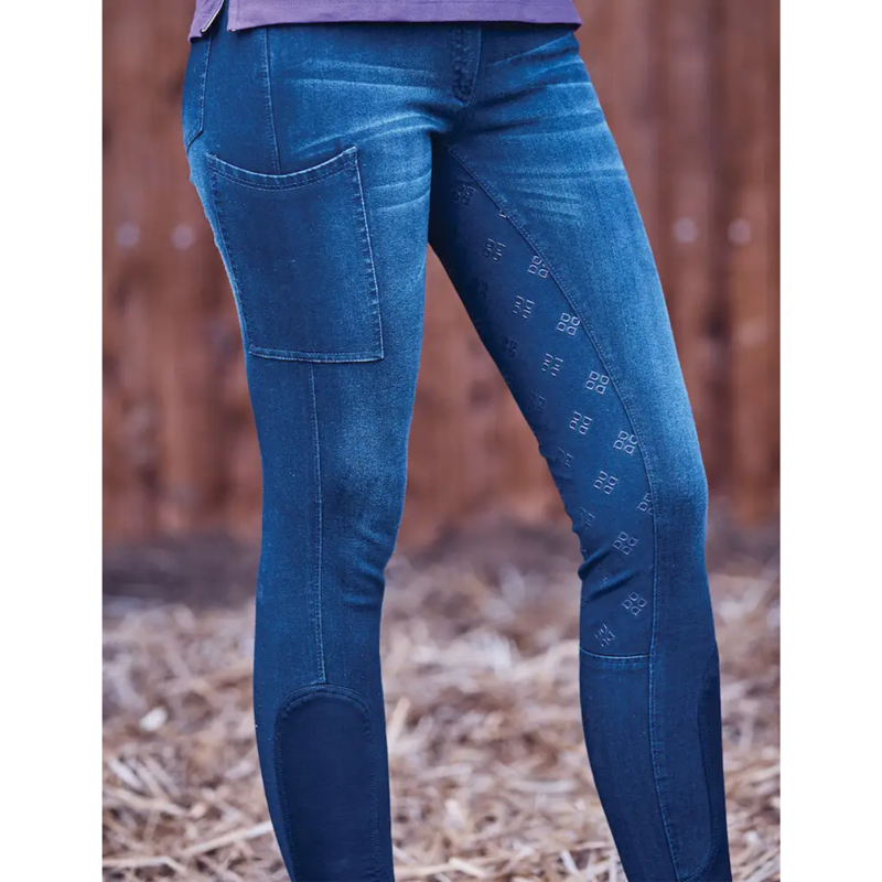 Dublin Ladies Shona Full Grip Silicone Print Denim Breeches - Light Blue Denim-3