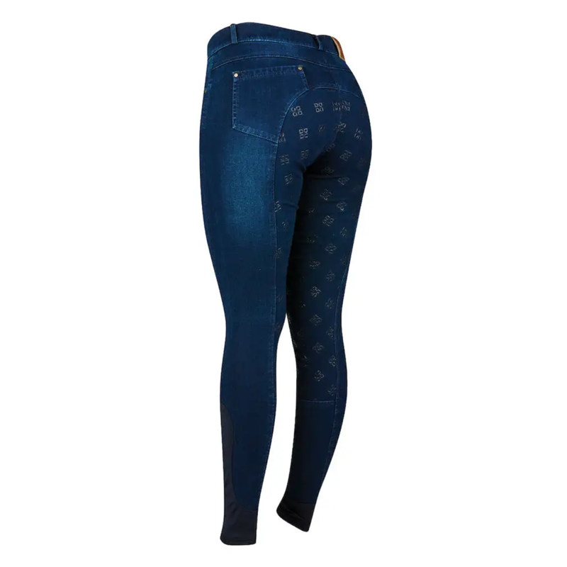 Dublin Ladies Shona Full Grip Silicone Print Denim Breeches - Light Blue Denim-1