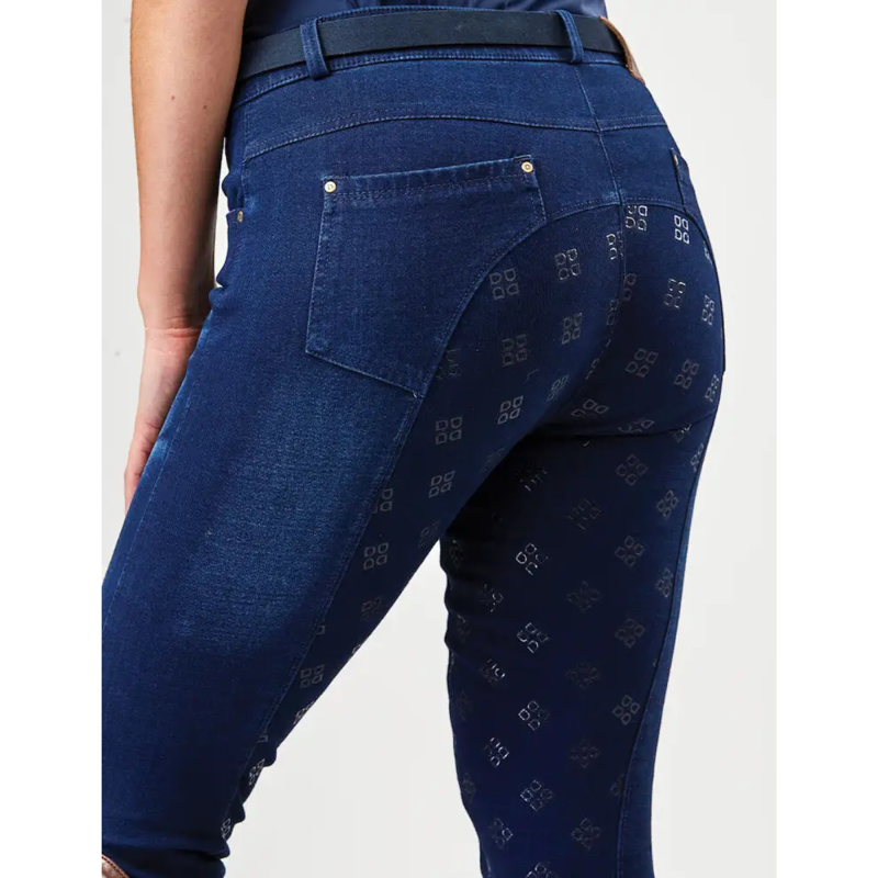 Dublin Ladies Shona Full Grip Silicone Print Denim Breeches - Light Blue Denim-2