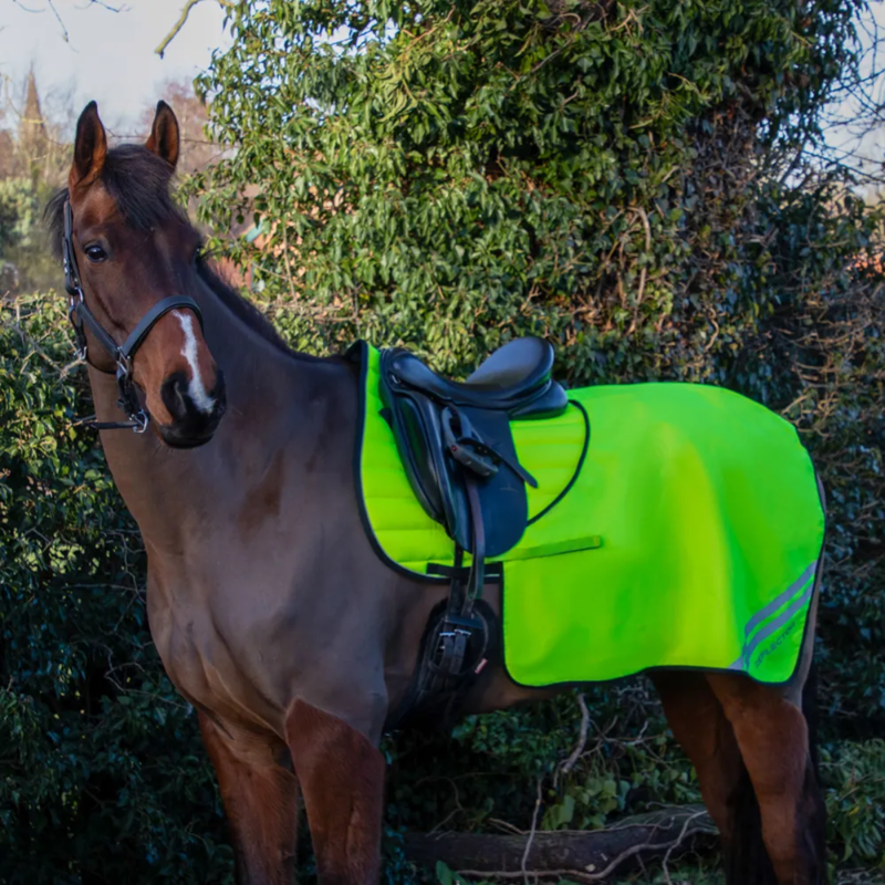 Reflector Quarter Mesh Exercise Sheet by Hy Equestrian - Yellow-2