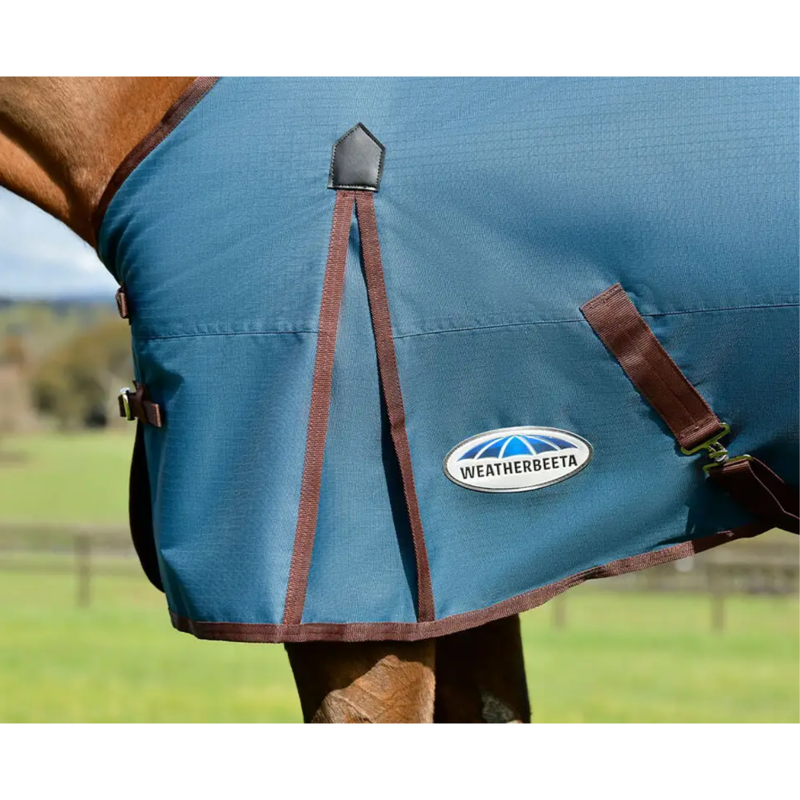 WeatherBeeta ComFiTec Classic Standard Neck Mediumweight Turnout Rug - Dark Blue/Coffee-3