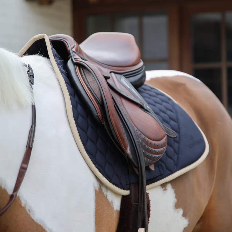 Kentucky Softshell Onion Quilt Jumping Saddlepad - Navy/Beige-2