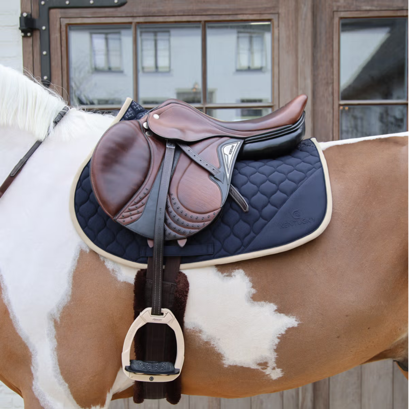Kentucky Softshell Onion Quilt Jumping Saddlepad - Navy/Beige-3