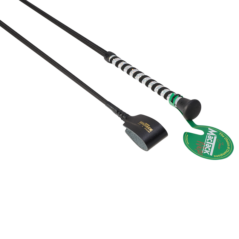 MacTack Junior Riding Whip 24 - Black Glitter Handle with Keeper