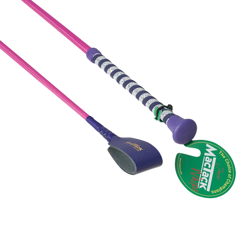 MacTack Junior Riding Whip 24 - Pink Glitter Handle with Keeper