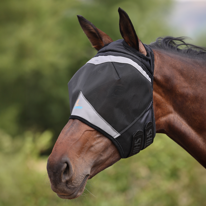 Shires Fine Mesh Fly Mask With Ear Holes - Jet-1