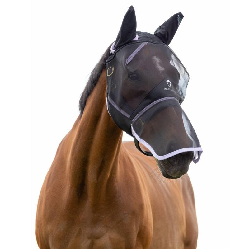 Hy Equestrian Mesh Full Fly Mask with Ears and Nose - Black/Lilac