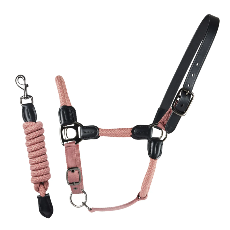 Cameo Rope Leather Headcollar with Leadrope - Dusky Pink