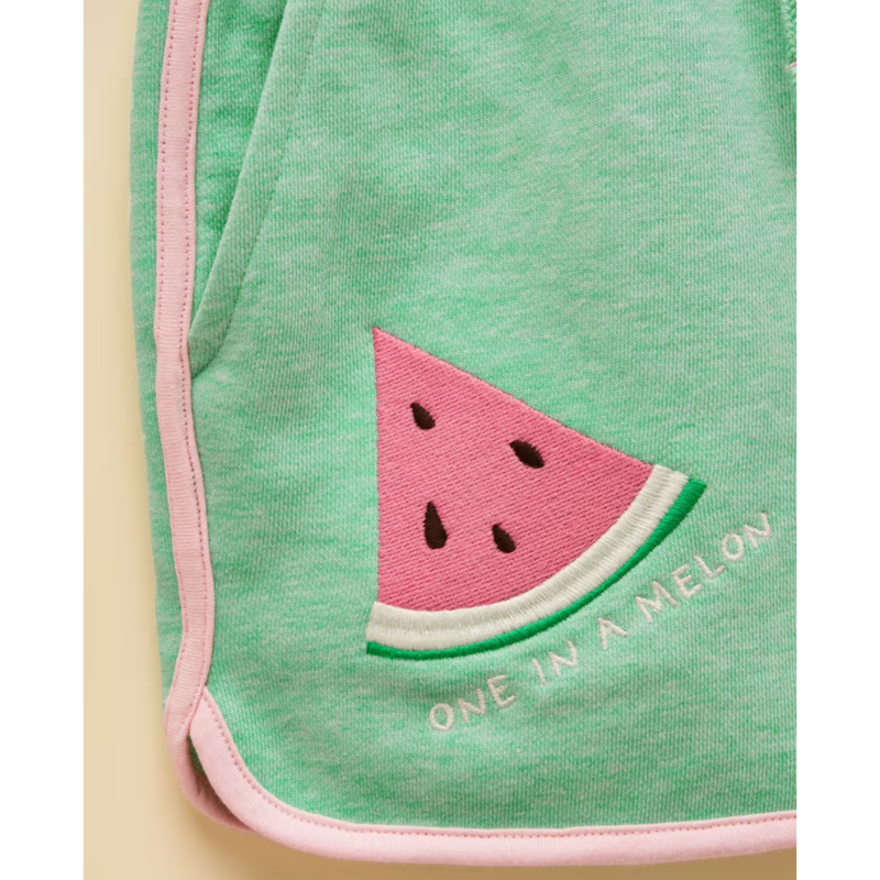 Joules Girls' Summerdays Loopback Sweat Short - Green Strawberry-3