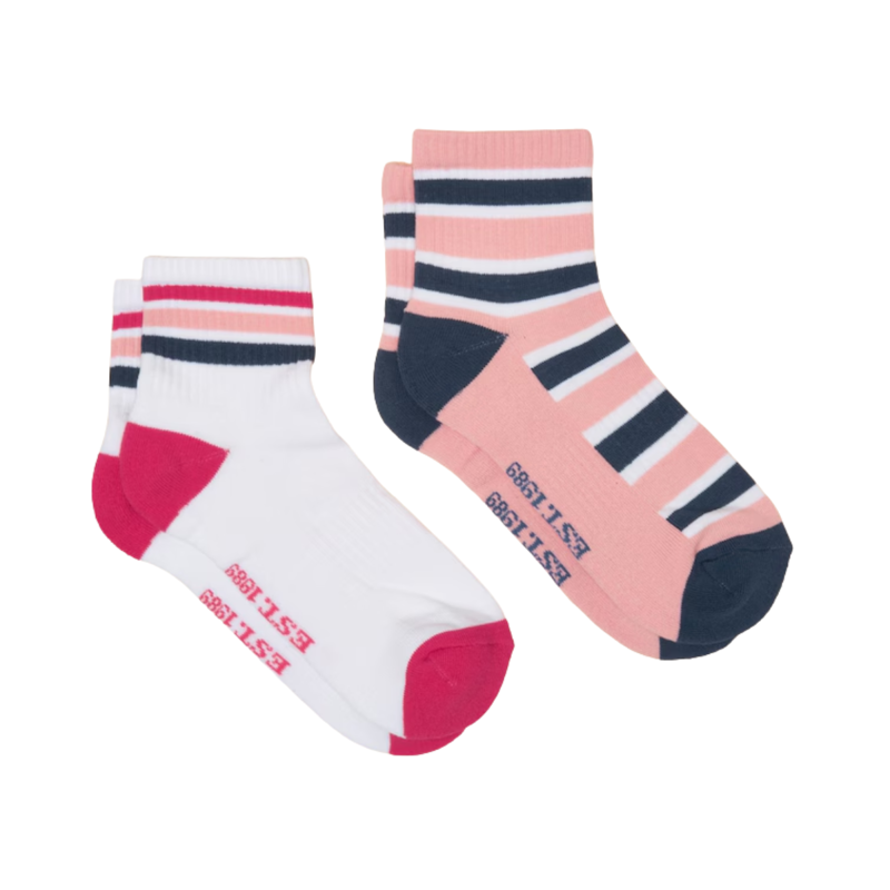 Joules Ladies Volley Socks 2 Pack - One Size - Pink Blue
