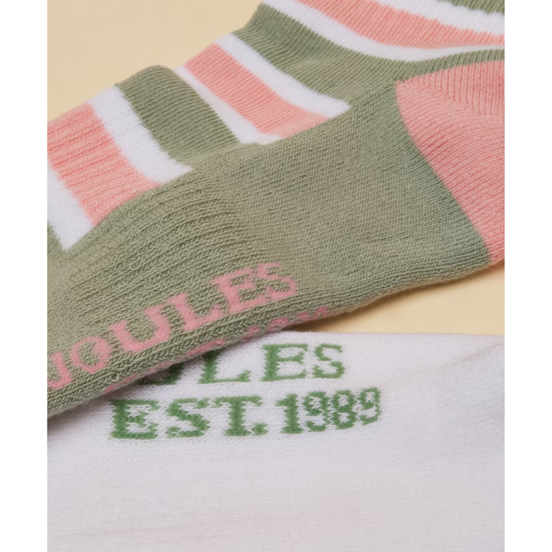 Joules Ladies Volley Socks - 2 Pack - One Size - Green Pink-2