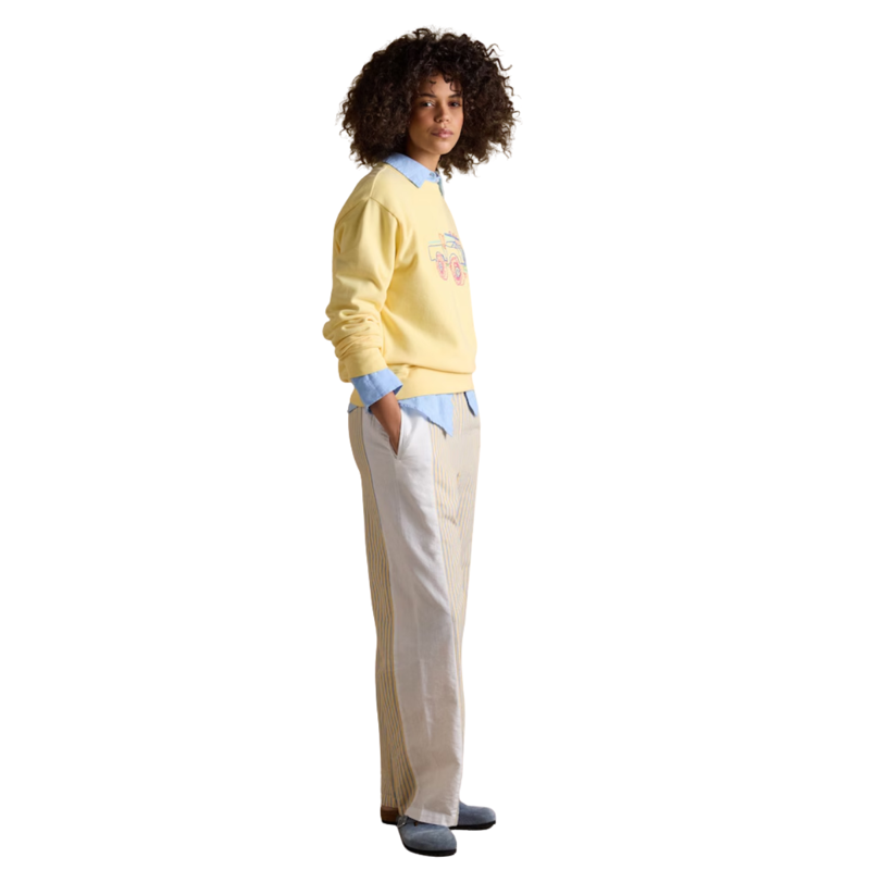 Joules Ladies Hallie Pull On Cotton Trousers - Yellow Stripe-6