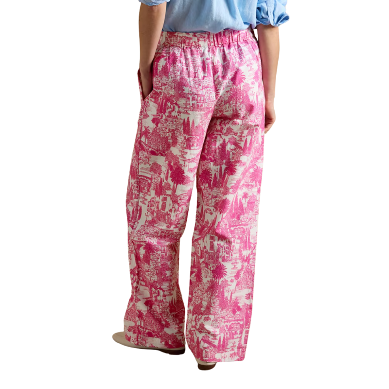 Joules Ladies Hallie Pull On Cotton Trousers - Pink Printed-1