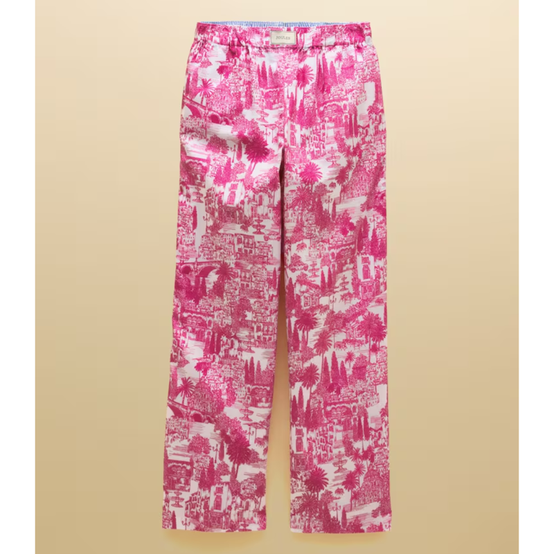 Joules Ladies Hallie Pull On Cotton Trousers - Pink Printed-4