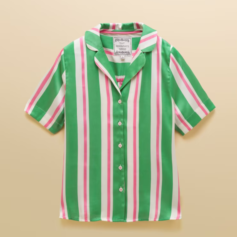 Joules Ladies Natalia Satin Pyjamas Set - Green/Pink Stripe-2