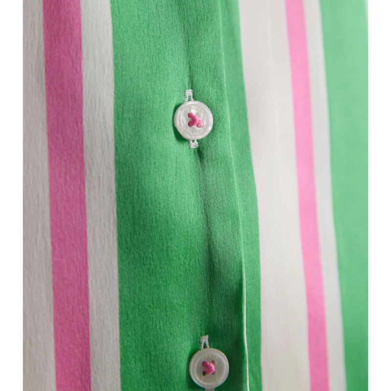 Joules Ladies Natalia Satin Pyjamas Set - Green/Pink Stripe-5
