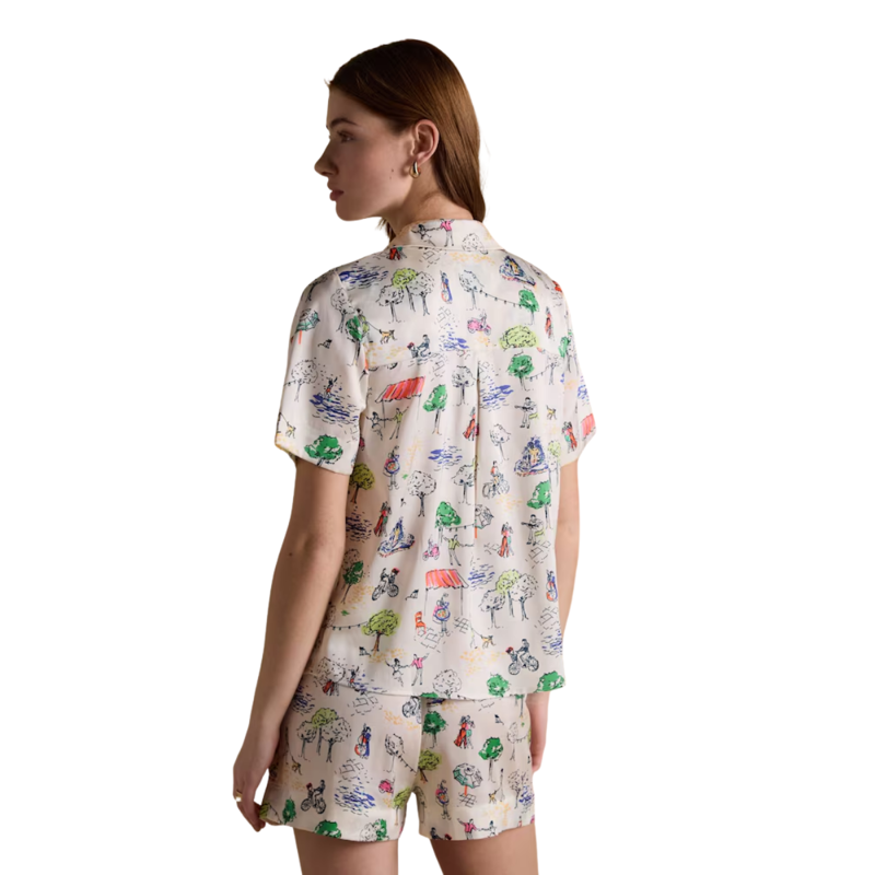 Joules Ladies Natalia Satan Pyjamas Set - Cream Fiesta Scene-1